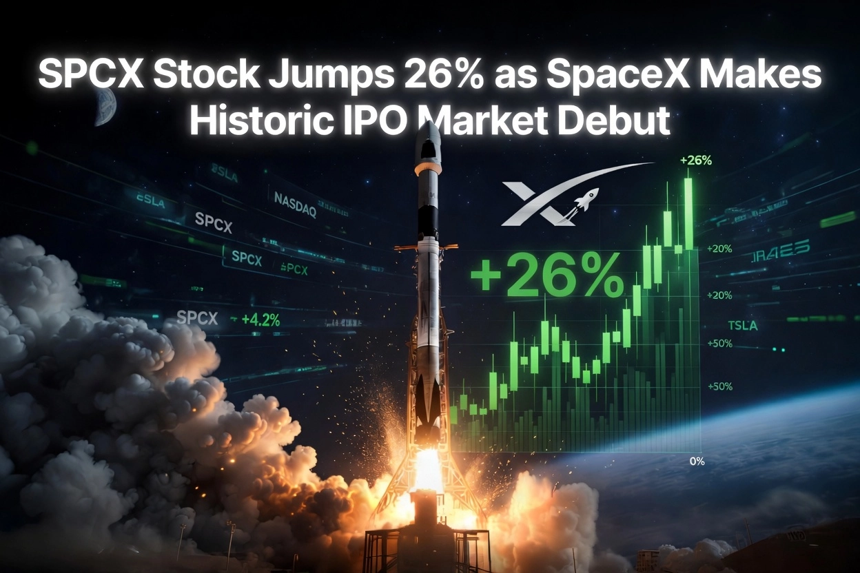 SPCX Stock Jumps 26% as SpaceX Makes Historic IPO Market Debut